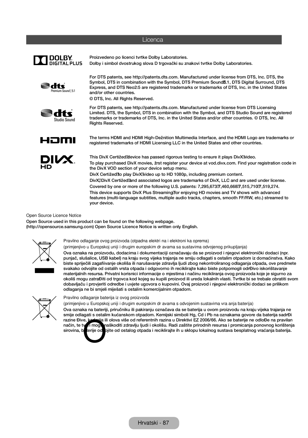 Samsung LT28E310EXQ/EN, LT32E310EXQ/EN, LT32E310EW/EN, LT28E310EW/EN, LT24E310EW/EN, LT24E310EX/EN manual Licenca 