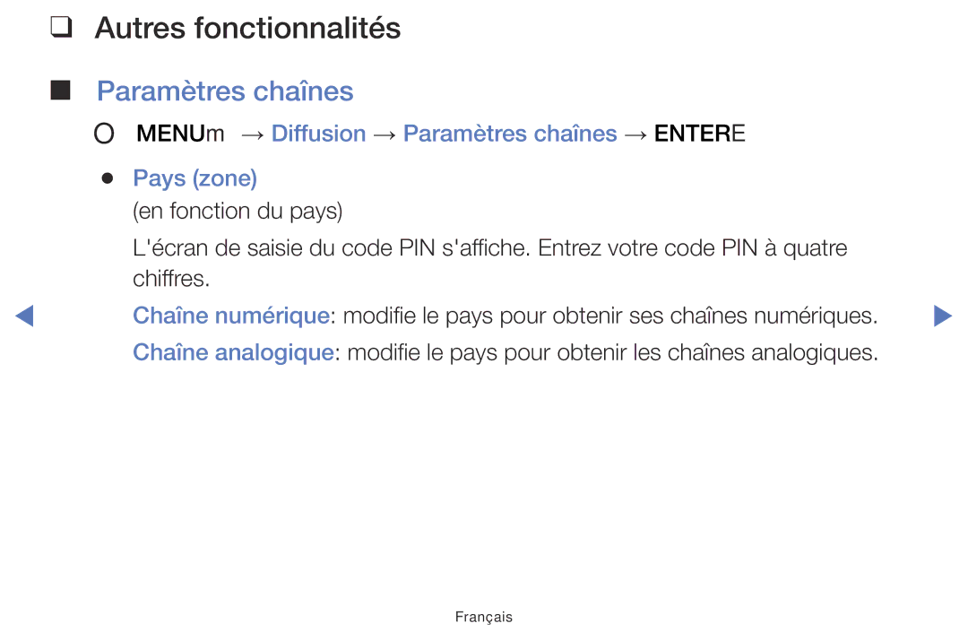 Samsung LT28E310EW/EN, LT32E310EXQ/EN, LT32E310EW/EN, LT28E310EXQ/EN manual Autres fonctionnalités, Paramètres chaînes 