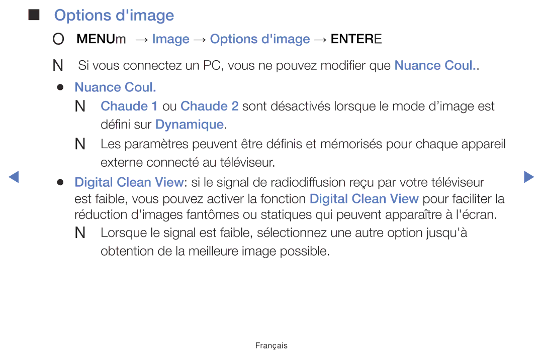 Samsung LT28E310EX/EN, LT32E310EXQ/EN, LT32E310EW/EN manual OO MENUm → Image → Options dimage → Entere, Nuance Coul 