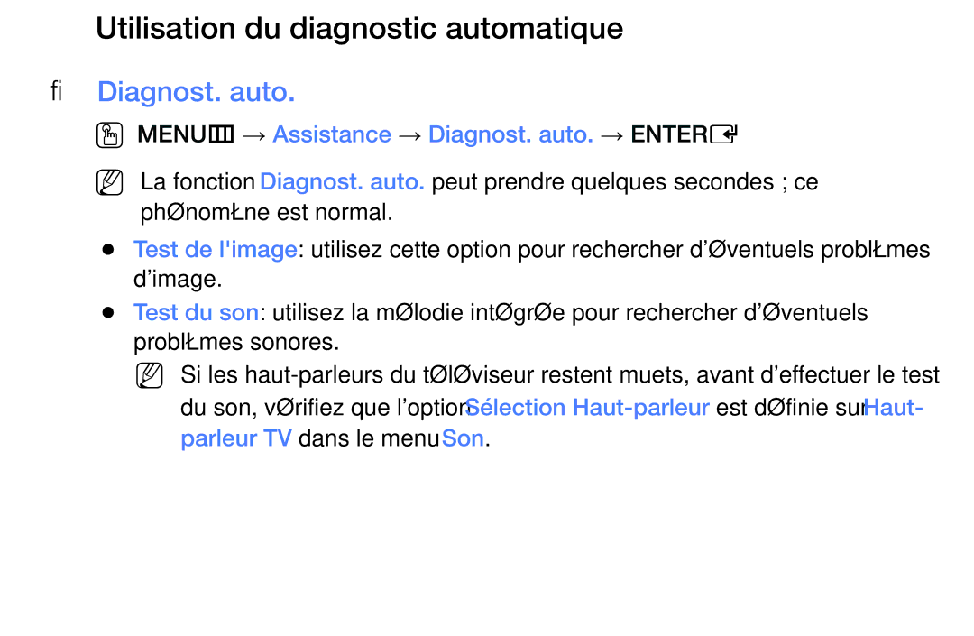 Samsung LT28E310EX/EN, LT32E310EXQ/EN Utilisation du diagnostic automatique, Diagnost. auto, Parleur TV dans le menu Son 