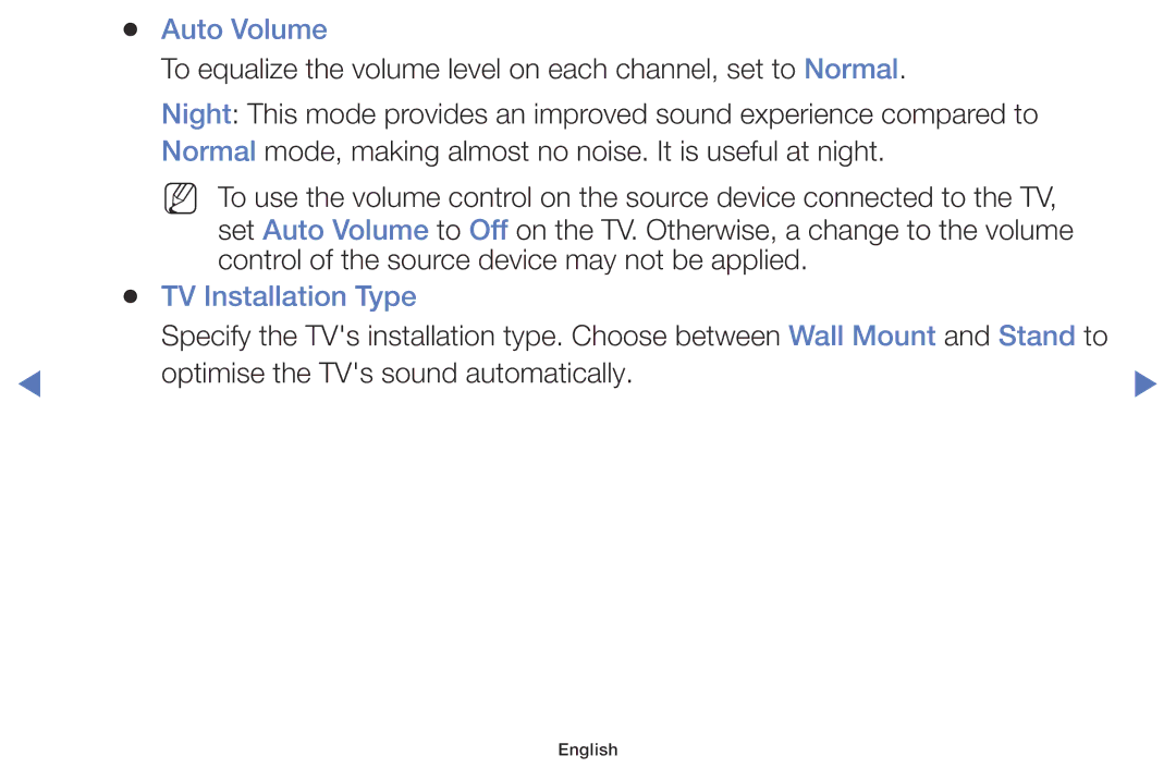 Samsung LT28E310EXQ/XE, LT32E316EXQ/EN, LT32E310EXQ/EN, LT28E310EXQ/EN, LT28E316EX/EN manual Auto Volume, TV Installation Type 