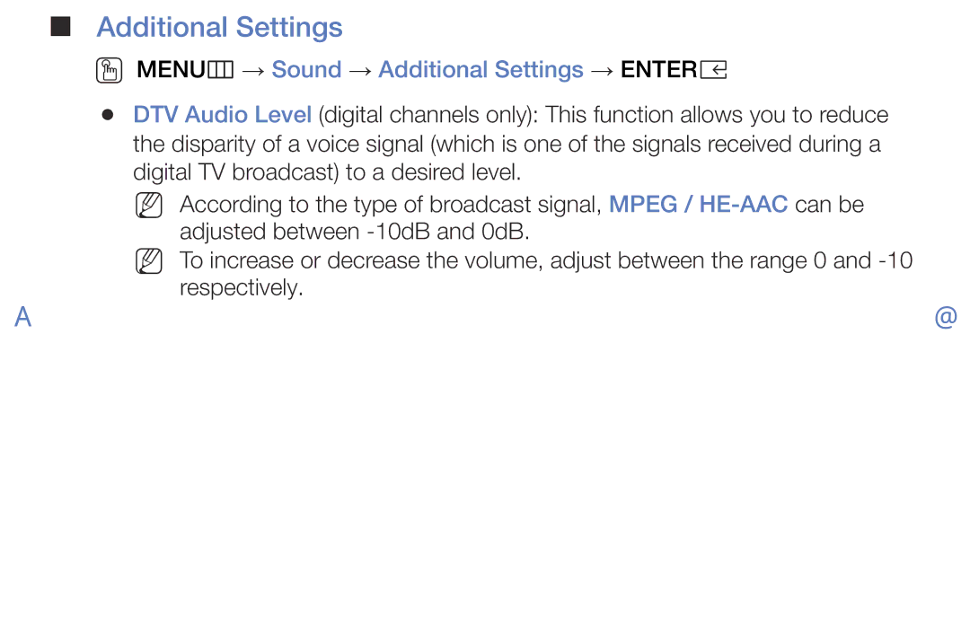 Samsung LT32E316EXQ/EN, LT32E310EXQ/EN, LT28E310EXQ/EN, LT28E316EX/EN OO MENUm → Sound → Additional Settings → Entere 