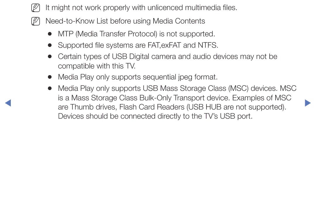 Samsung LT32E316EX/XE, LT32E316EXQ/EN, LT32E310EXQ/EN manual Devices should be connected directly to the TV’s USB port 