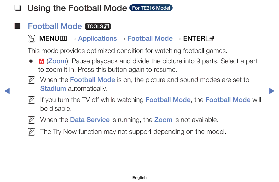 Samsung LT22E310EX/EN, LT32E316EXQ/EN, LT32E310EXQ/EN manual Using the Football Mode For TE316 Model, Football Mode t 