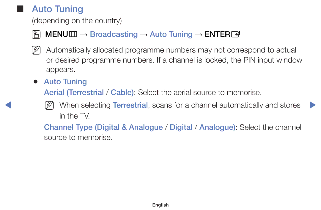 Samsung LT28E310EW/EN, LT32E316EXQ/EN, LT32E310EXQ/EN, LT32E310EW/EN manual OO MENUm → Broadcasting → Auto Tuning → Entere 