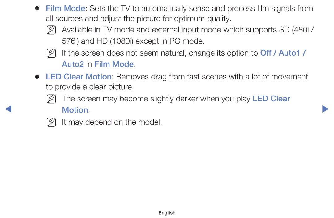 Samsung LT32E310EXQ/EN, LT32E316EXQ/EN, LT32E310EW/EN, LT28E310EW/EN, LT28E310EXQ/EN, LT28E316EX/EN Auto2 in Film Mode, Motion 