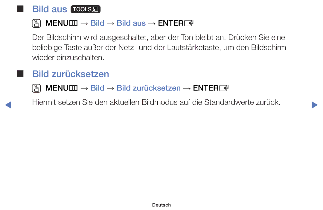 Samsung LT24E310EW/EN, LT32E316EXQ/EN, LT32E310EXQ/EN manual Bild aus t, OO MENUm → Bild → Bild zurücksetzen → Entere 