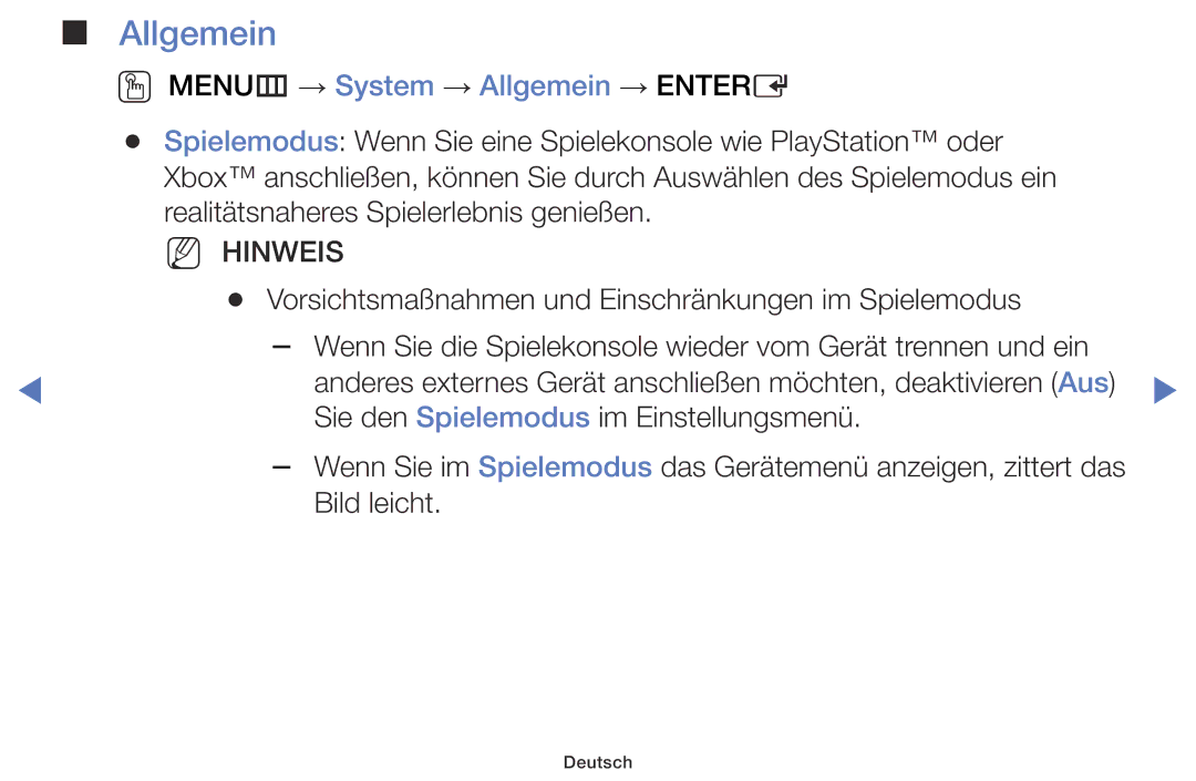 Samsung LT28E310EX/EN, LT32E316EXQ/EN, LT32E310EXQ/EN, LT32E310EW/EN manual OO MENUm → System → Allgemein → Entere 