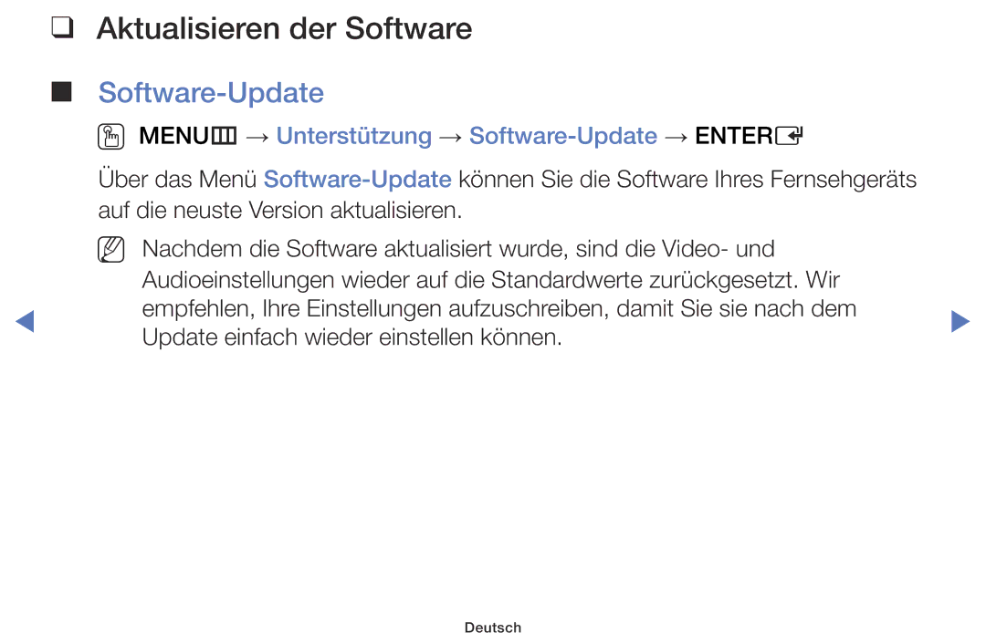 Samsung LT32E316EXQ/EN Aktualisieren der Software Software-Update, OO MENUm → Unterstützung → Software-Update → Entere 