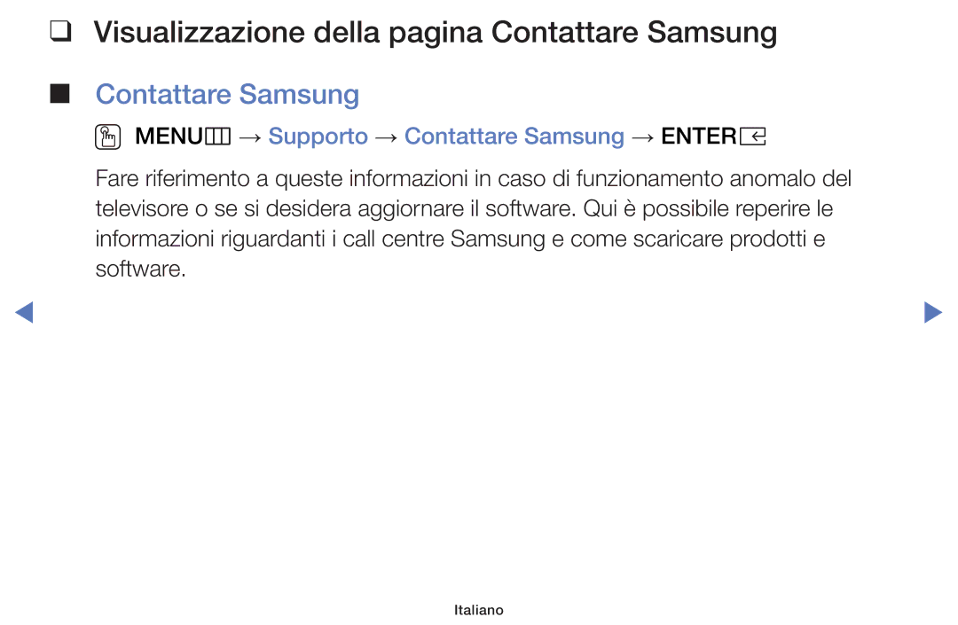 Samsung LT32E319EI/EN Visualizzazione della pagina Contattare Samsung, OO MENUm → Supporto → Contattare Samsung → Entere 