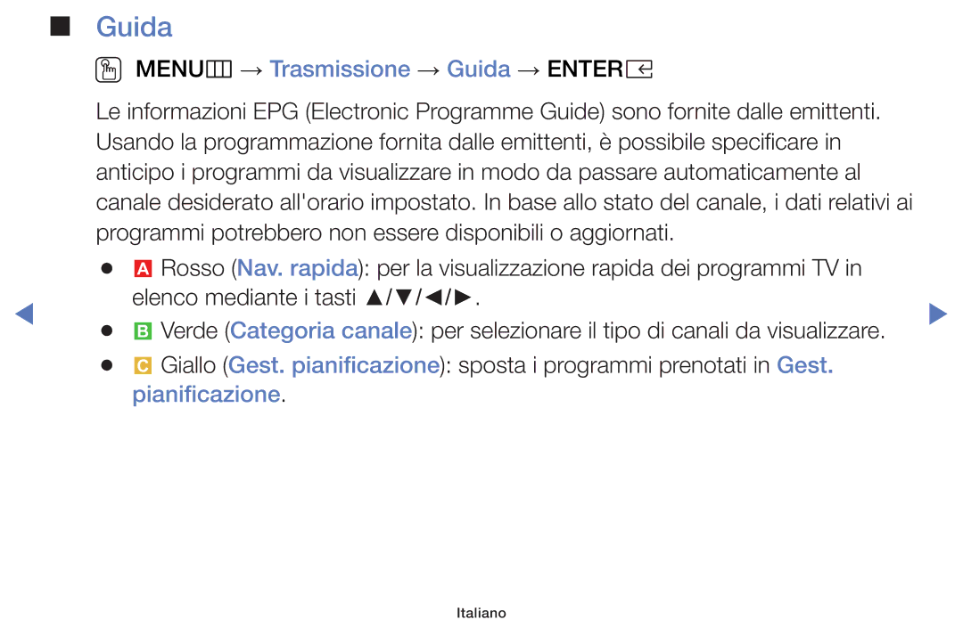 Samsung LT32E319EI/EN manual OO MENUm → Trasmissione → Guida → Entere, Pianificazione 