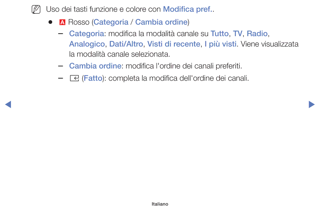 Samsung LT32E319EI/EN manual Rosso Categoria / Cambia ordine, Canale su Tutto, TV, Radio 