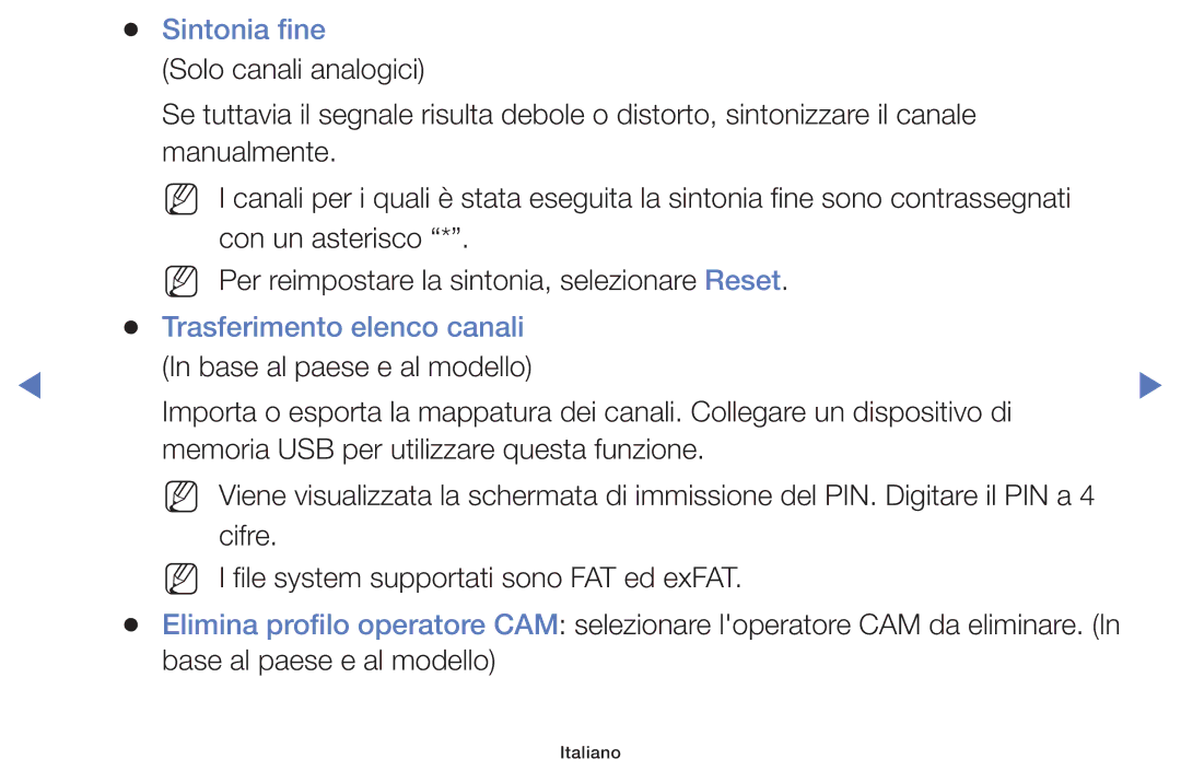 Samsung LT32E319EI/EN manual Sintonia fine, Trasferimento elenco canali 