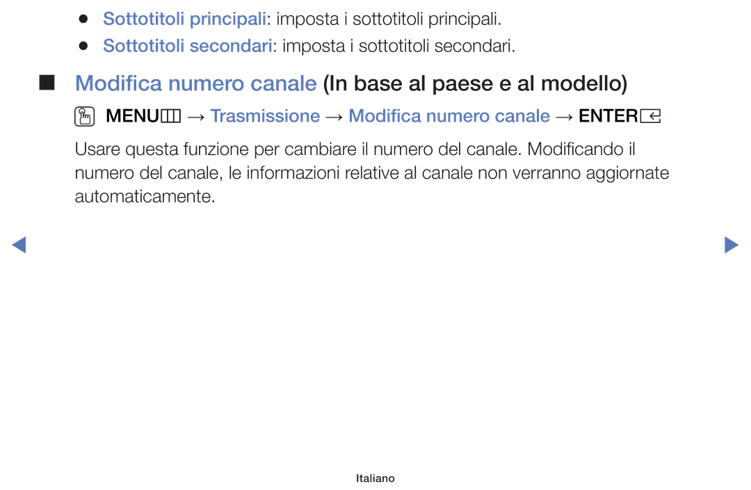 Samsung LT32E319EI/EN manual Modifica numero canale In base al paese e al modello 