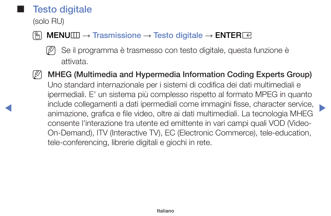 Samsung LT32E319EI/EN manual OO MENUm → Trasmissione → Testo digitale → Entere 