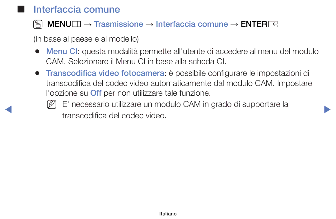 Samsung LT32E319EI/EN manual OO MENUm → Trasmissione → Interfaccia comune → Entere 