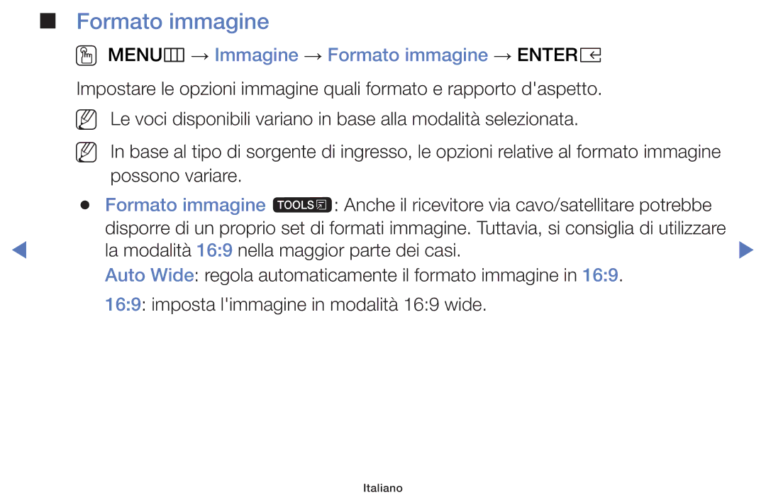 Samsung LT32E319EI/EN manual OO MENUm → Immagine → Formato immagine → Entere 