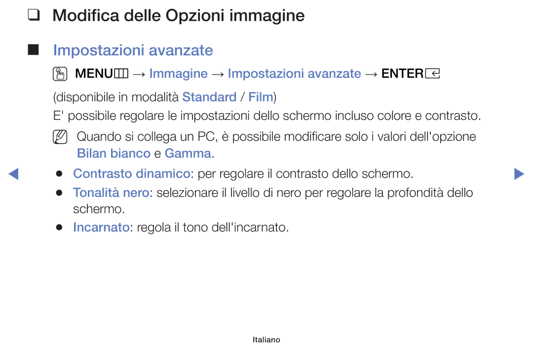 Samsung LT32E319EI/EN manual Modifica delle Opzioni immagine, Impostazioni avanzate 