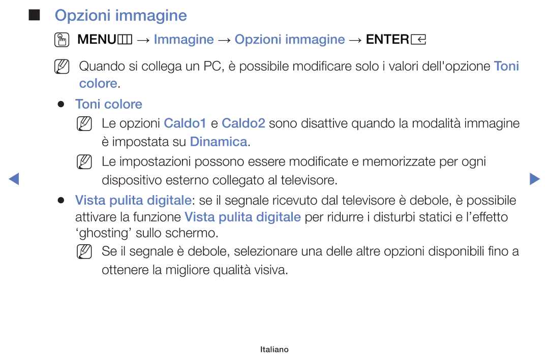 Samsung LT32E319EI/EN manual OO MENUm → Immagine → Opzioni immagine → Entere, Colore Toni colore 