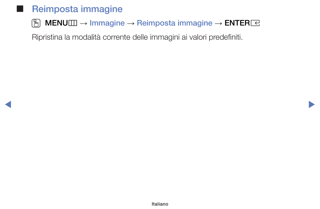 Samsung LT32E319EI/EN manual OO MENUm → Immagine → Reimposta immagine → Entere 