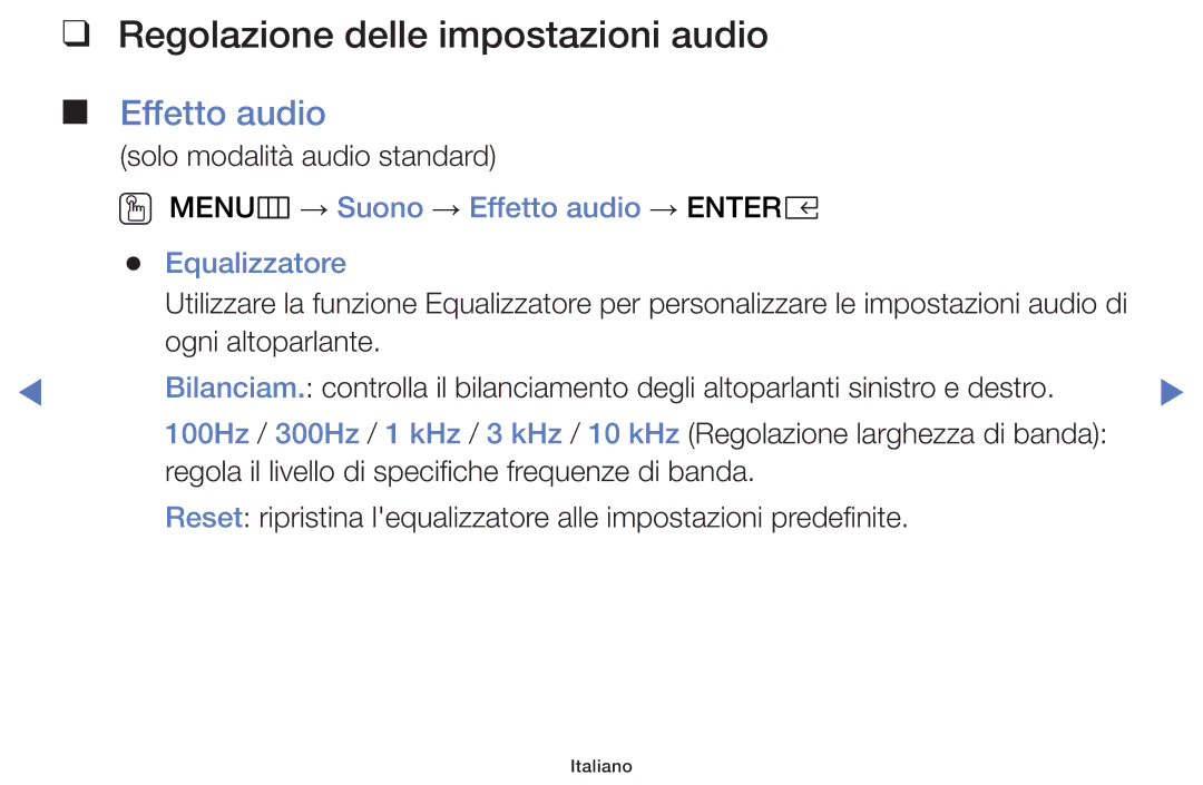 Samsung LT32E319EI/EN manual Regolazione delle impostazioni audio, Effetto audio 