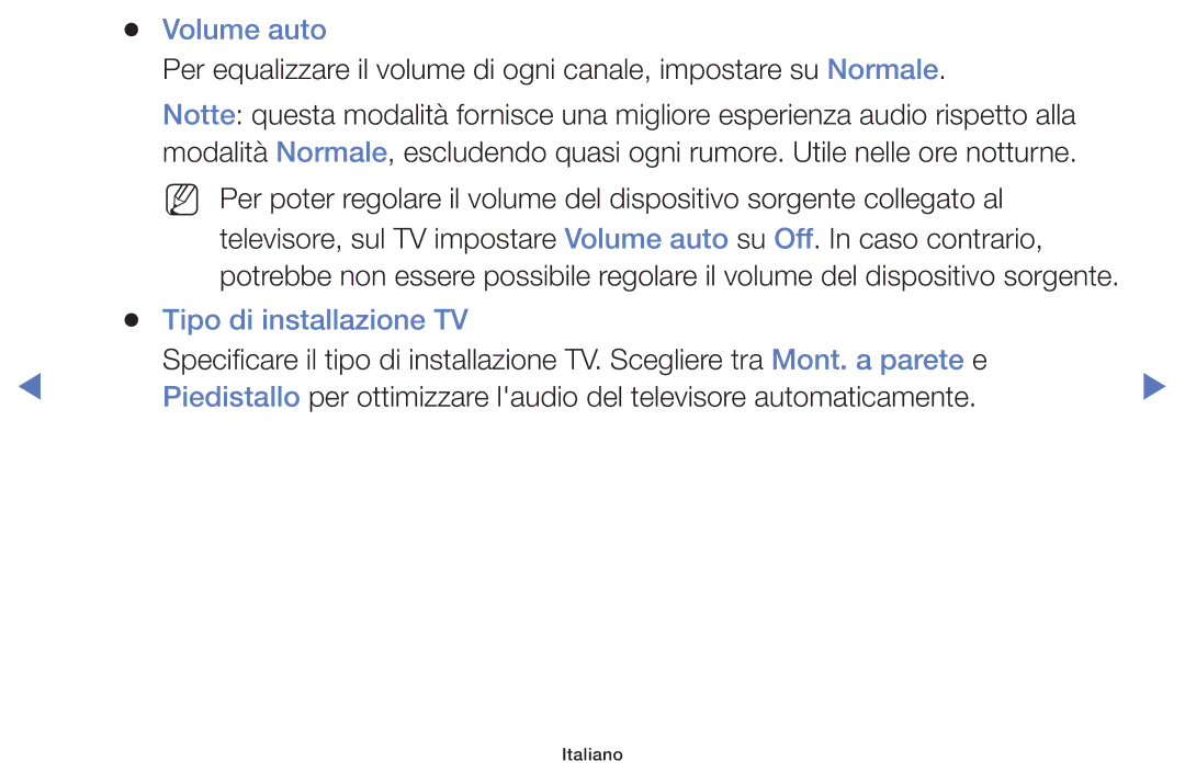 Samsung LT32E319EI/EN manual Volume auto, Tipo di installazione TV 