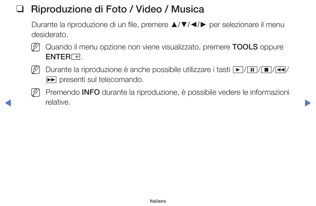 Samsung LT32E319EI/EN manual Riproduzione di Foto / Video / Musica, Entere 