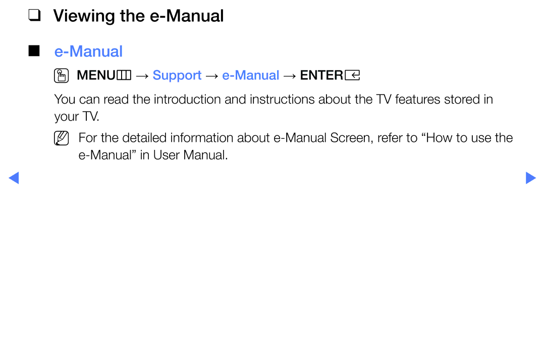 Samsung LT32E319EI/EN manual Viewing the e-Manual, OO MENUm → Support → e-Manual → Entere 