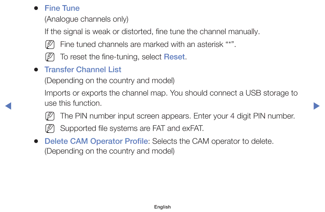 Samsung LT32E319EI/EN manual Fine Tune, Transfer Channel List 