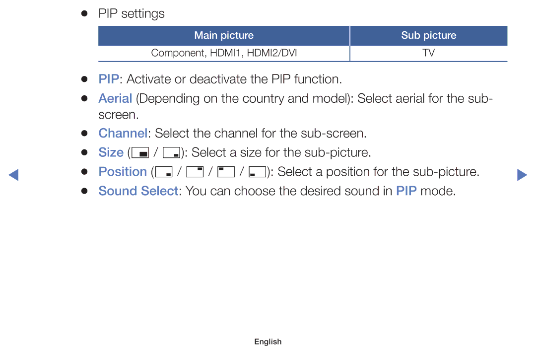 Samsung LT32E319EI/EN manual PIP settings 