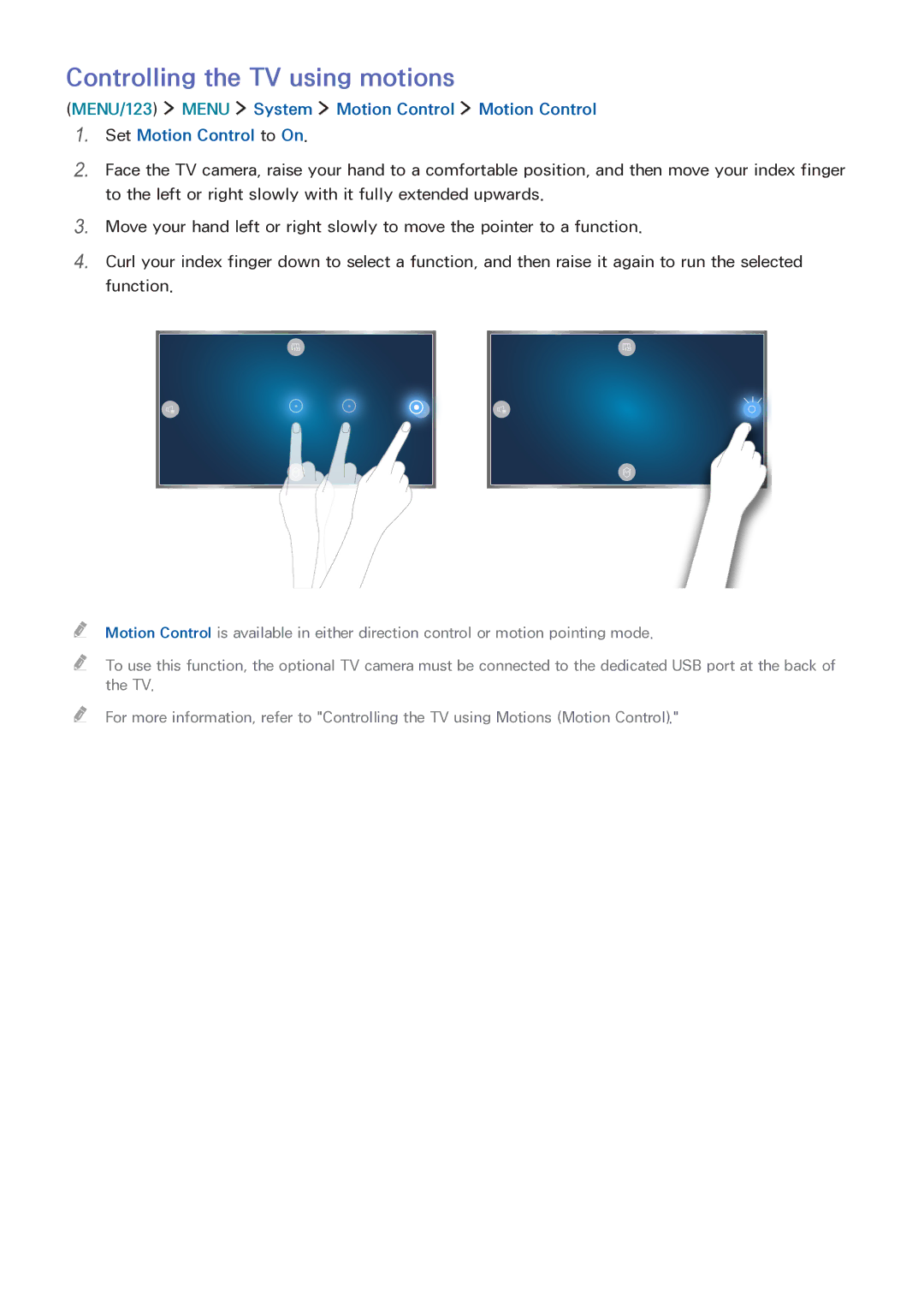 Samsung LT32E390SX/XU manual Controlling the TV using motions 