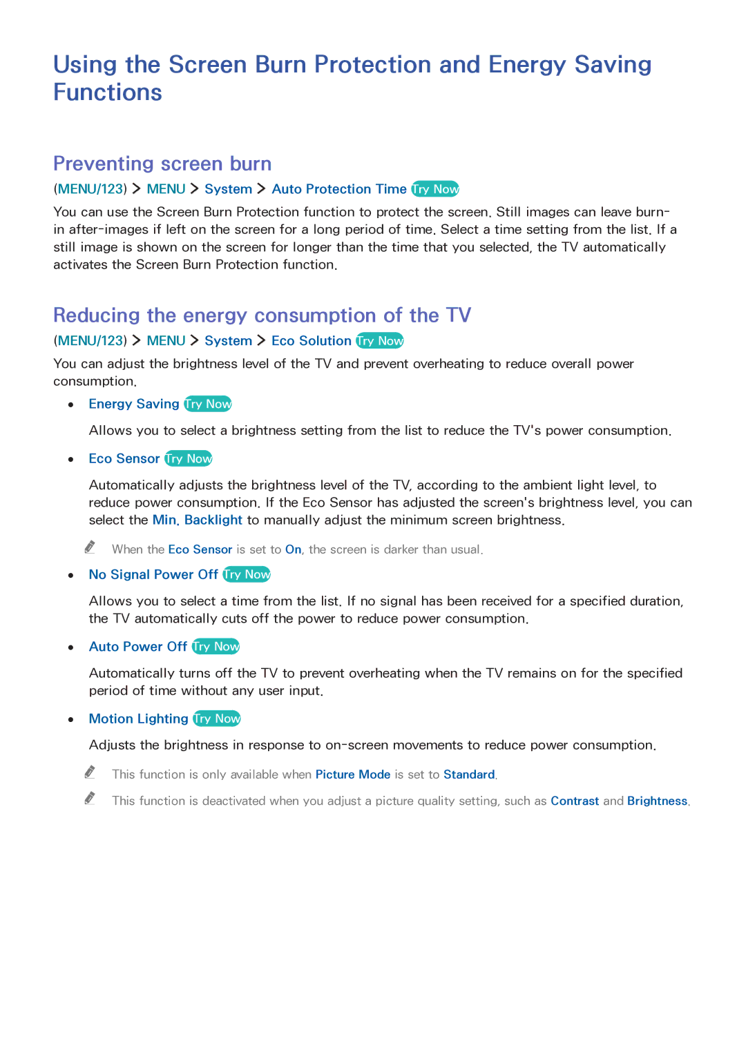 Samsung LT32E390SX/XU manual Preventing screen burn, Reducing the energy consumption of the TV 