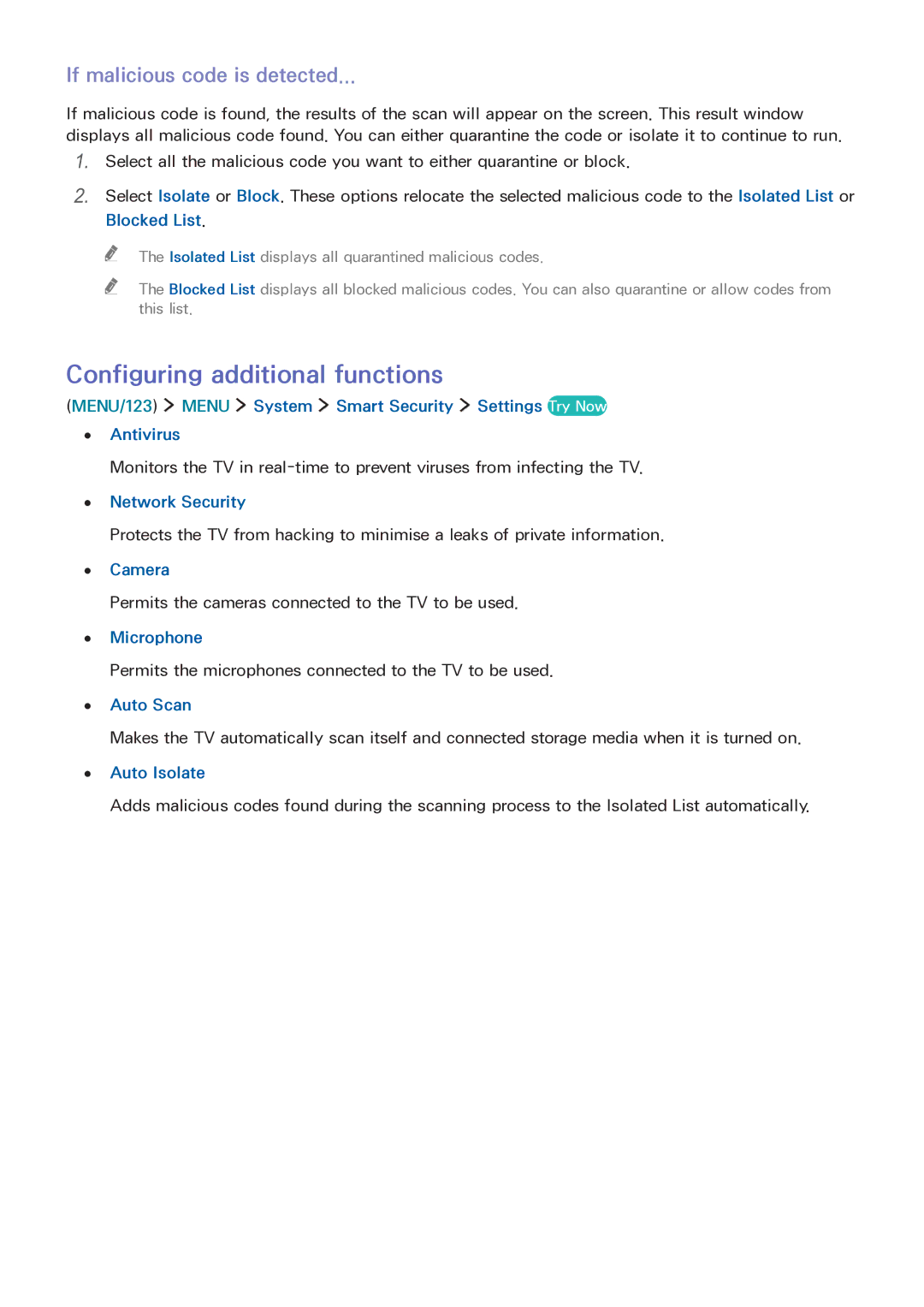 Samsung LT32E390SX/XU manual Configuring additional functions, If malicious code is detected 