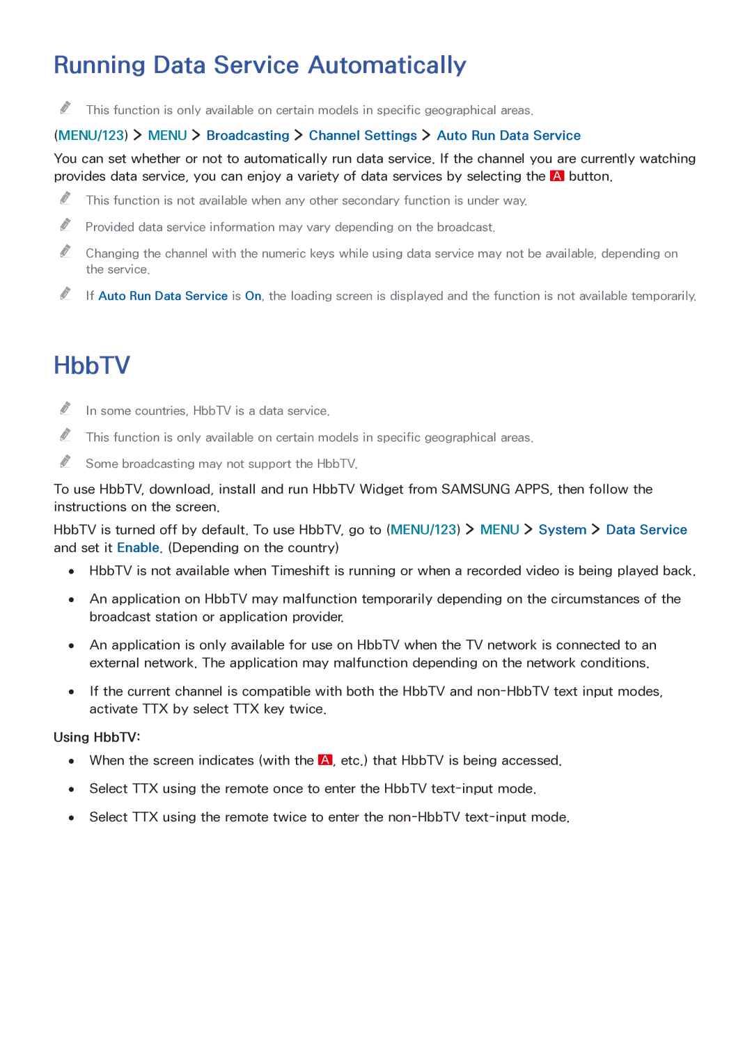 Samsung LT32E390SX/XU manual Running Data Service Automatically, HbbTV 