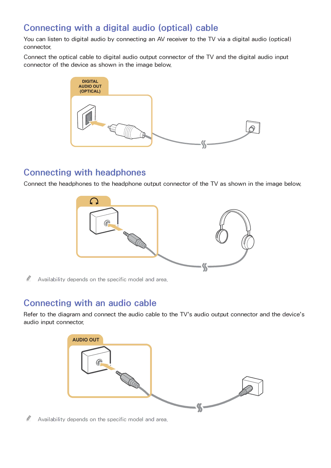 Samsung LT32E390SX/XU manual Connecting with a digital audio optical cable, Connecting with headphones 