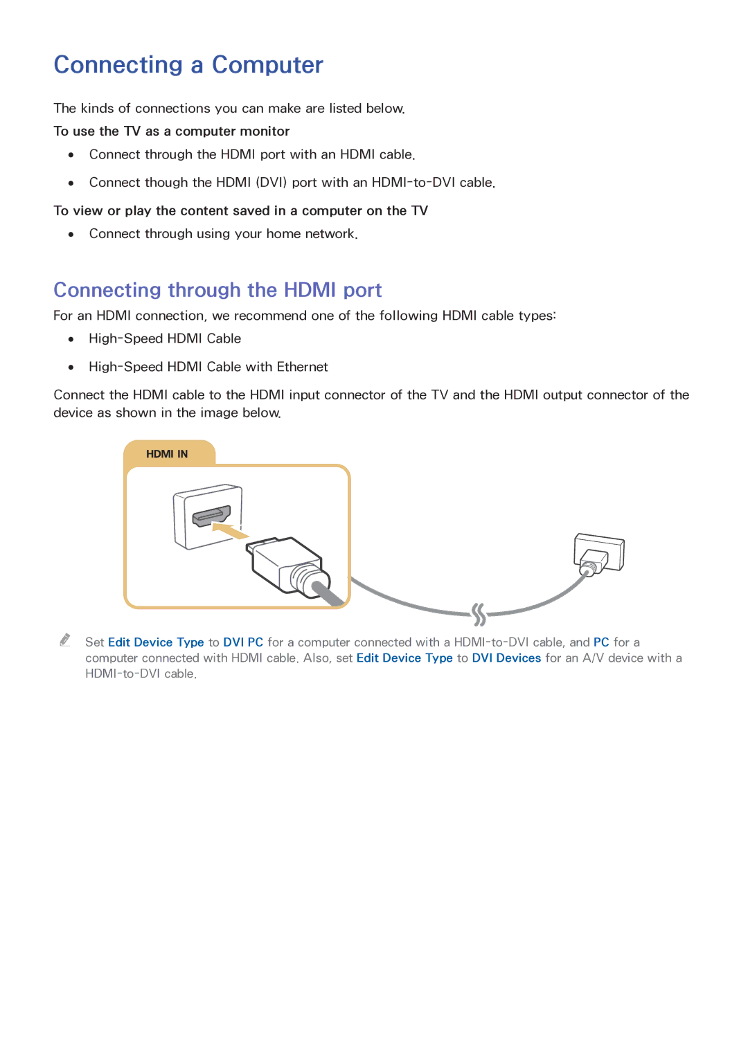 Samsung LT32E390SX/XU manual Connecting a Computer, Connecting through the Hdmi port 