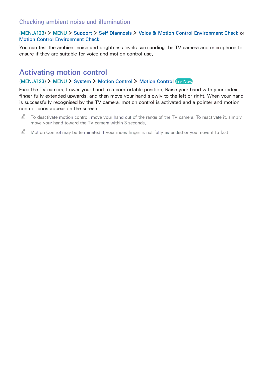 Samsung LT32E390SX/XU manual Activating motion control, Checking ambient noise and illumination 