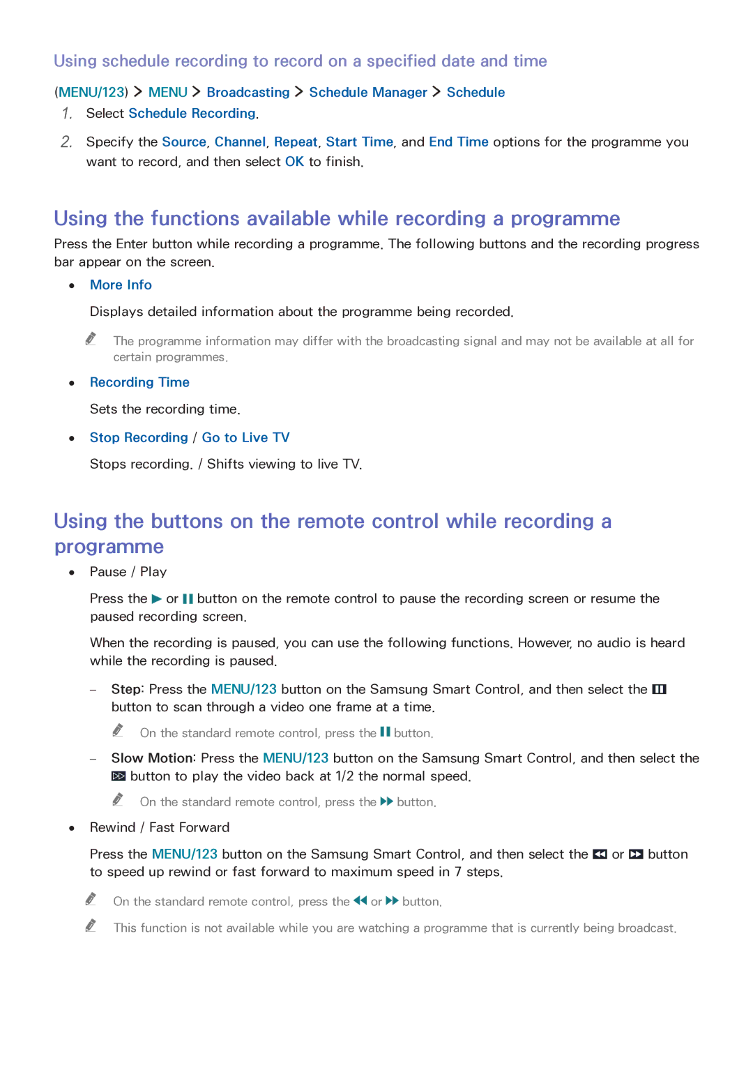 Samsung LT32E390SX/XU manual Using the functions available while recording a programme, More Info, Recording Time 