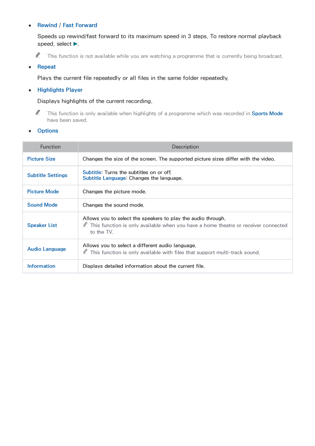 Samsung LT32E390SX/XU manual Highlights Player, Displays highlights of the current recording 