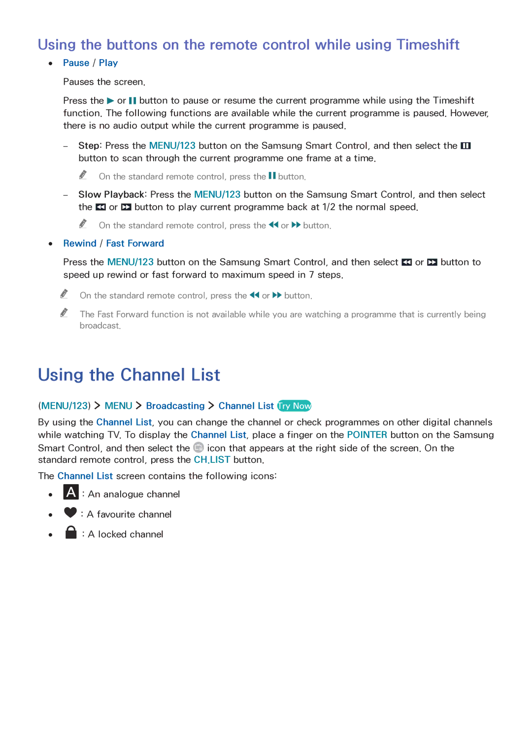 Samsung LT32E390SX/XU manual Using the Channel List, MENU/123 Menu Broadcasting Channel List Try Now 