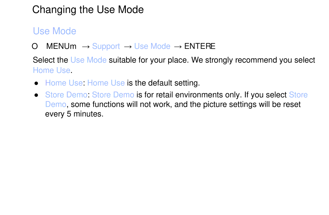 Samsung LT32H390FEVXEN manual Changing the Use Mode, Home Use 