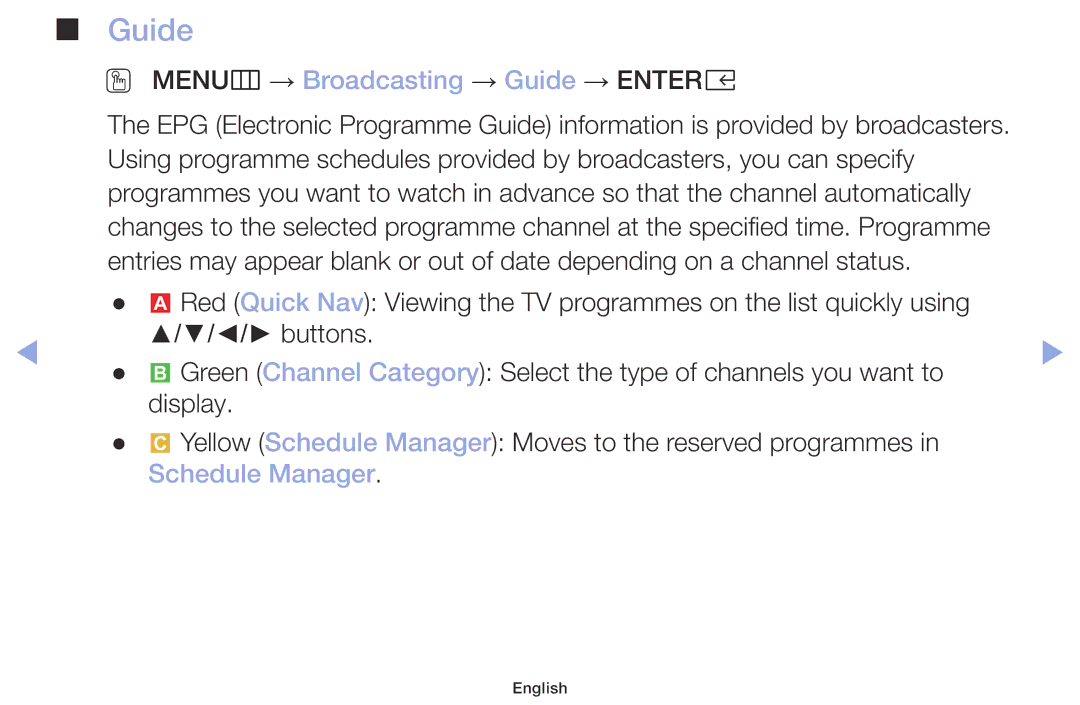 Samsung LT32H390FEVXEN manual OO MENUm → Broadcasting → Guide → Entere, Schedule Manager 