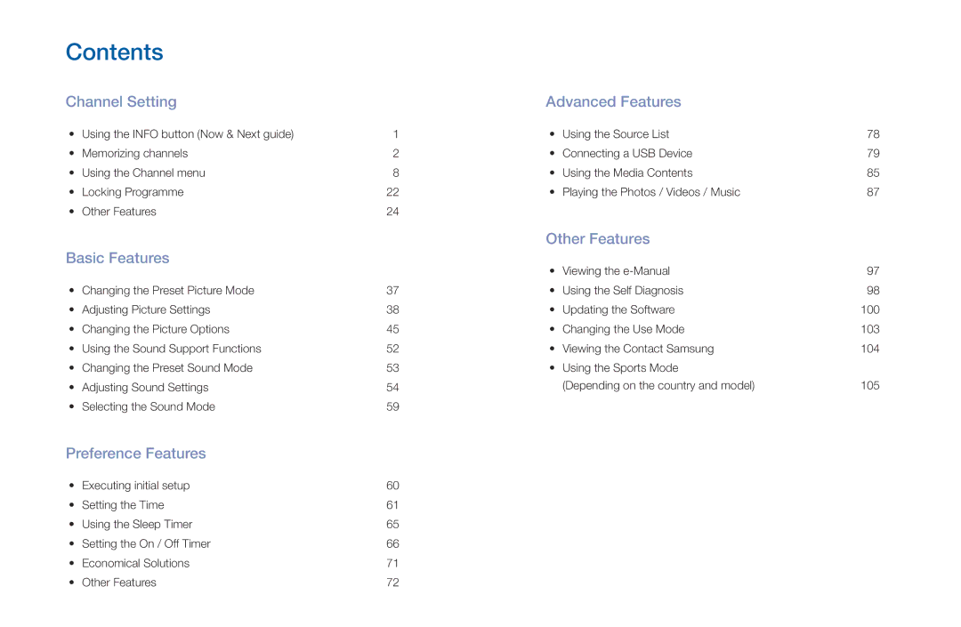 Samsung LT32H390FEVXEN manual Contents 