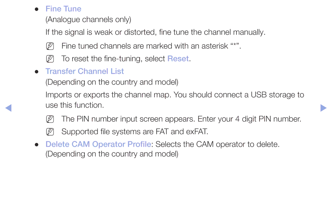 Samsung LT32H390FEVXEN manual Fine Tune, Transfer Channel List 