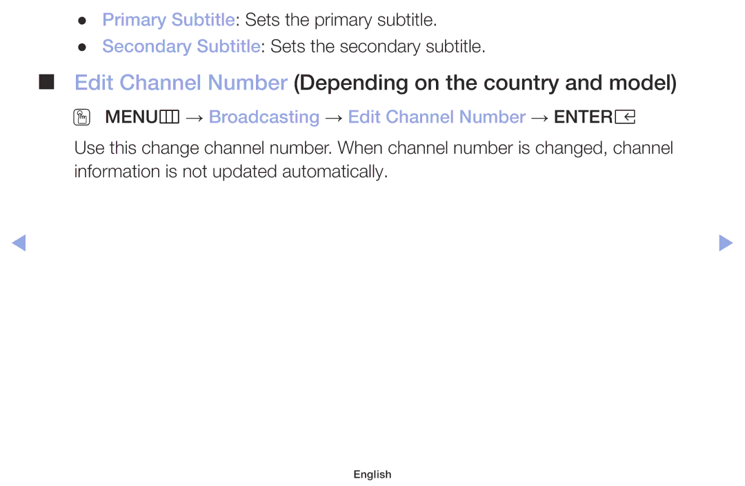 Samsung LT32H390FEVXEN manual Edit Channel Number Depending on the country and model 