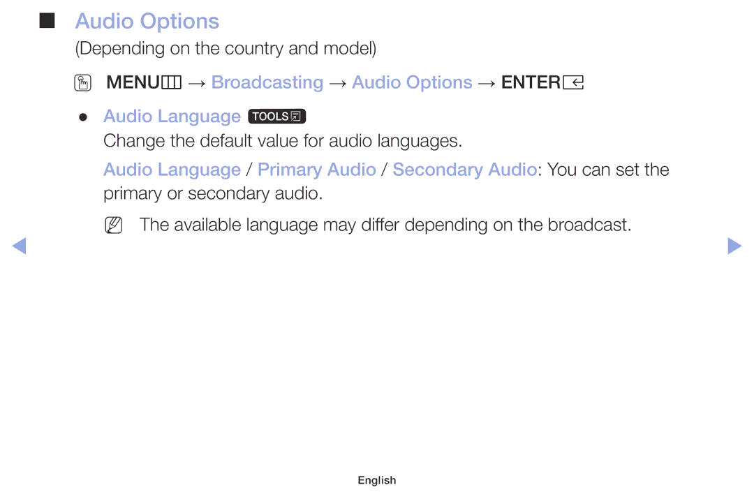 Samsung LT32H390FEVXEN manual Audio Options 