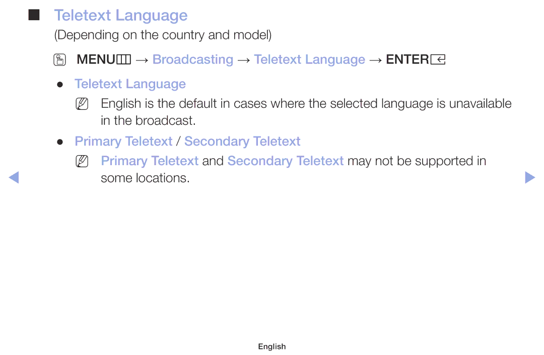 Samsung LT32H390FEVXEN manual Teletext Language 