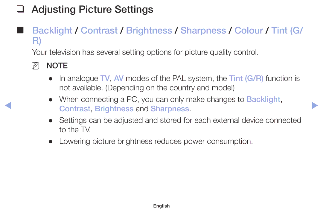 Samsung LT32H390FEVXEN manual Adjusting Picture Settings, Contrast, Brightness and Sharpness 