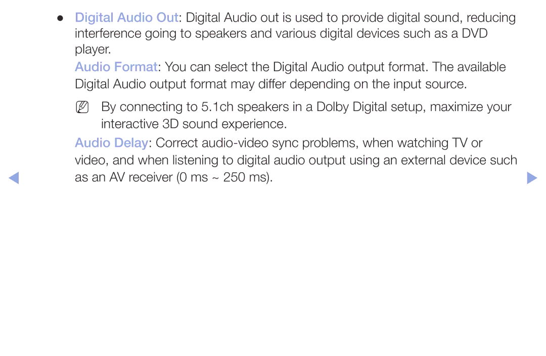 Samsung LT32H390FEVXEN manual As an AV receiver 0 ms ~ 250 ms 