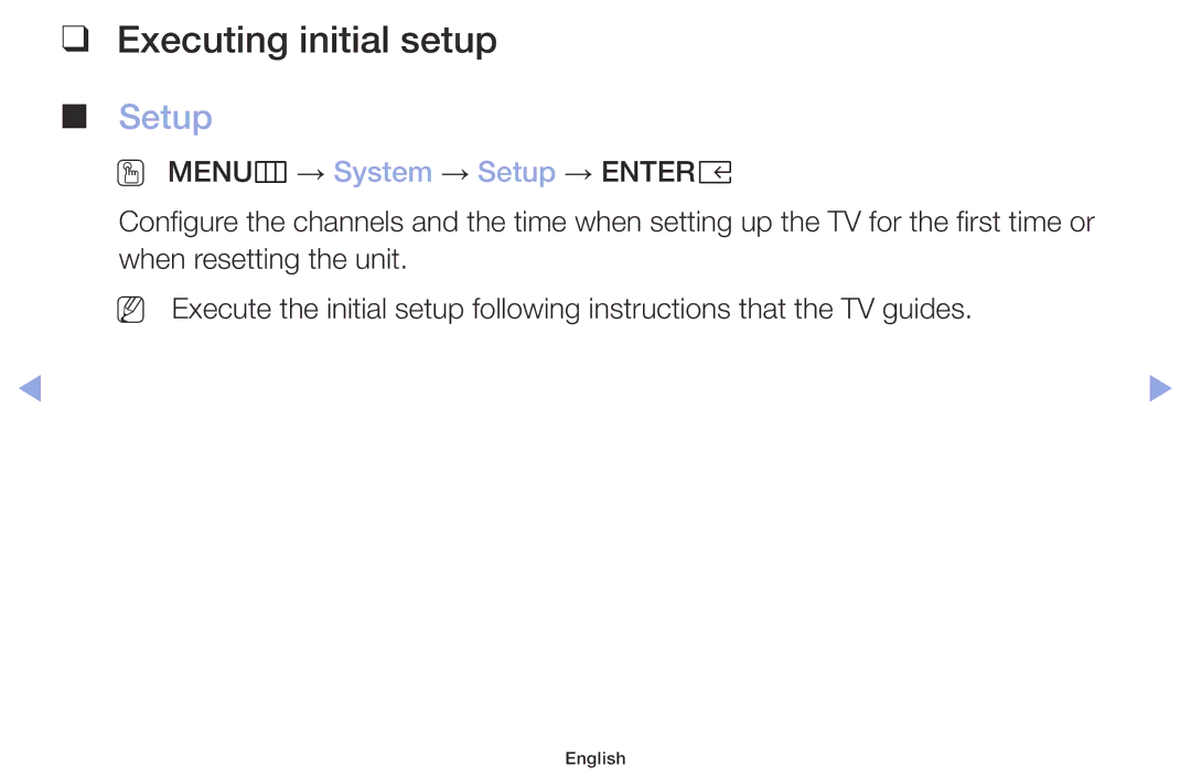 Samsung LT32H390FEVXEN manual Executing initial setup, Setup 